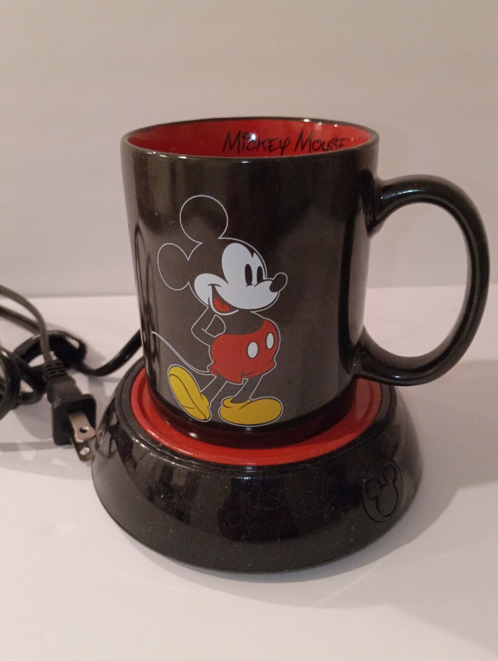 Disney Mickey Mouse Electric Coffee Mug Warmer & 10 oz Ceramic Mug Set Black Red